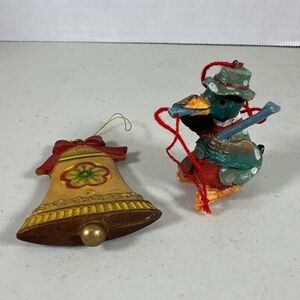Vintage Christmas Ornament lot of two. One Bell And One Hunting Duck.